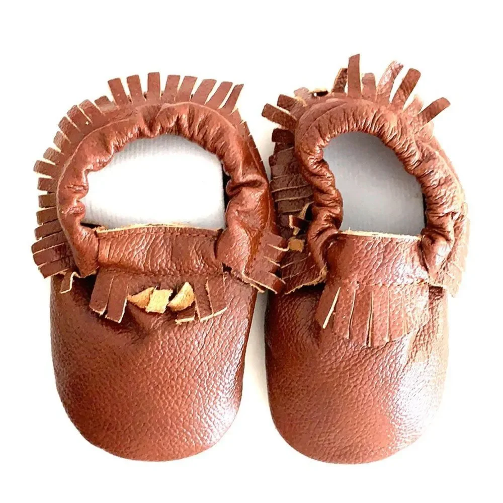 NWOT Brown fringe baby leather moccasins-XL